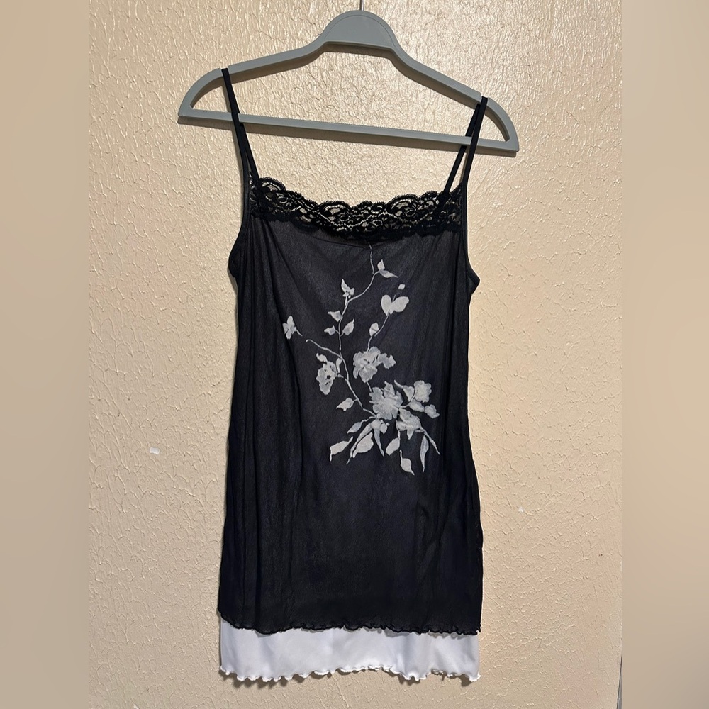 Ecru Y2K Tank Top Layered Mesh Floral Vintage Size Medium‎